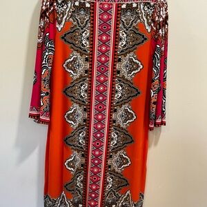 Vibrant Orange and Pink Long Sleeve Dress